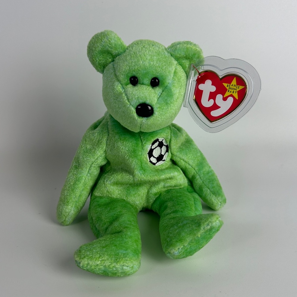 VTG TY‎ Beanie Babies Kicks Green Teddy Bear Soccer